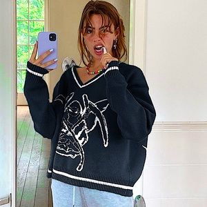 Black Grim Reaper V-neck Sweater